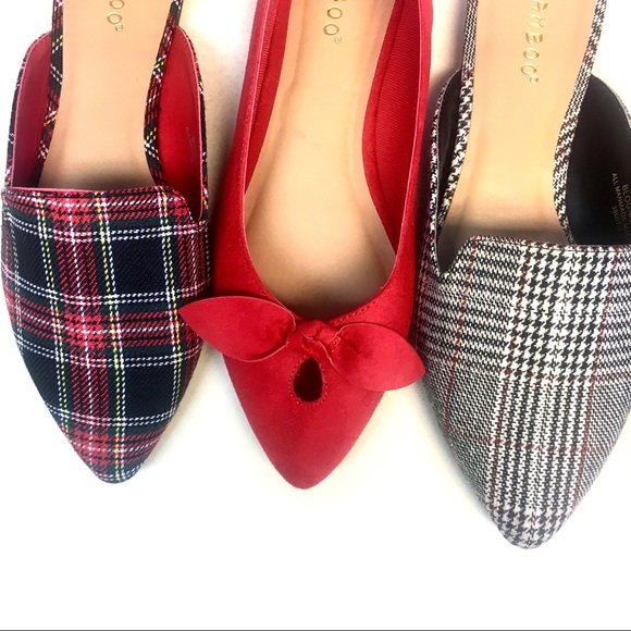LAST PAIR Tweed Plaid Mules - Red Tartan Flat - Picture 3 of 8